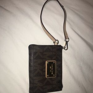 Brown MK logo wristlet